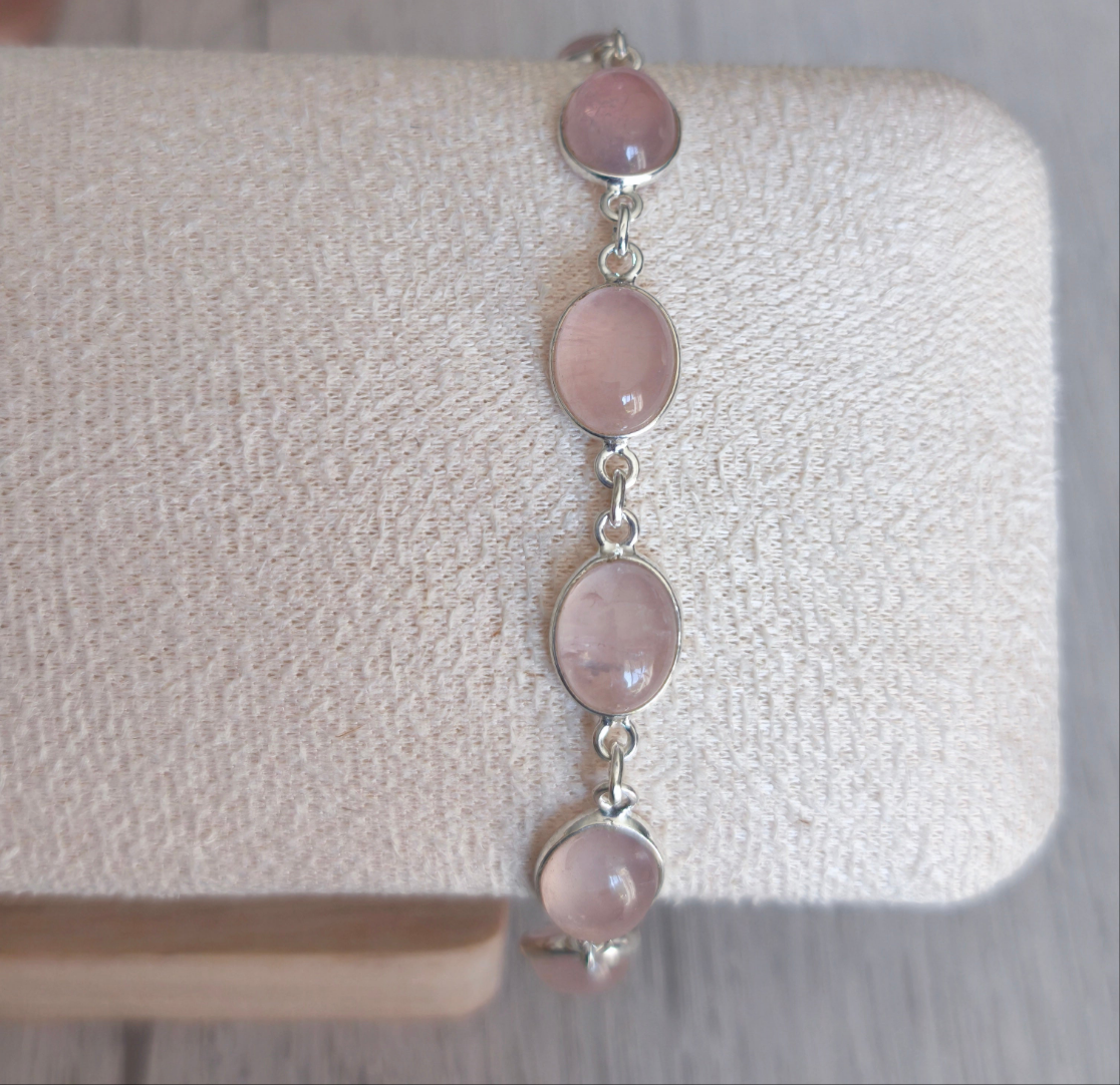 Bracelet argent 925 Quartz Rose AA