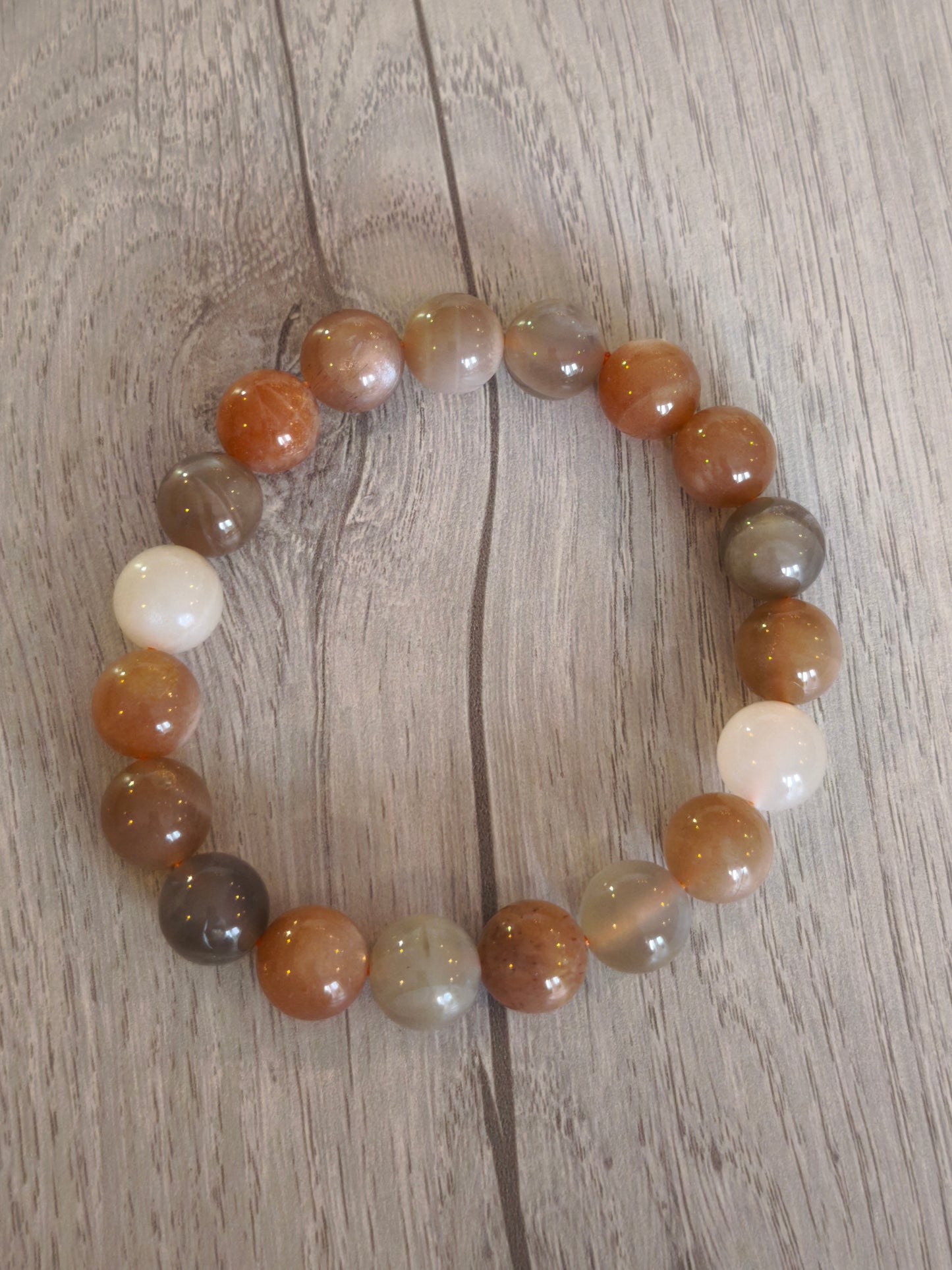 Bracelet boule 10mm Pierre de Lune multicolore