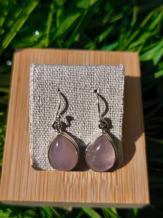 Boucles d'oreilles argent 925 Quartz Rose AA
